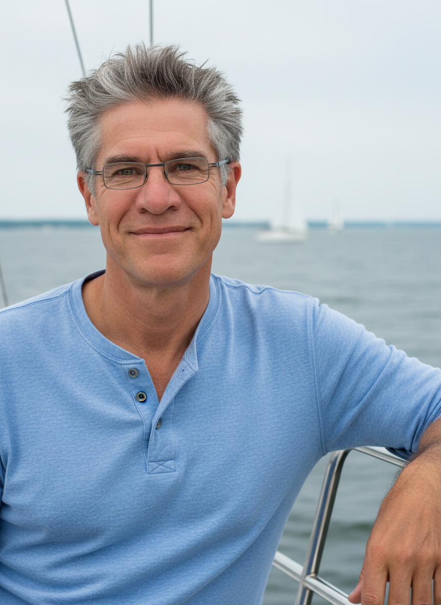 Captain Allyn at the helm